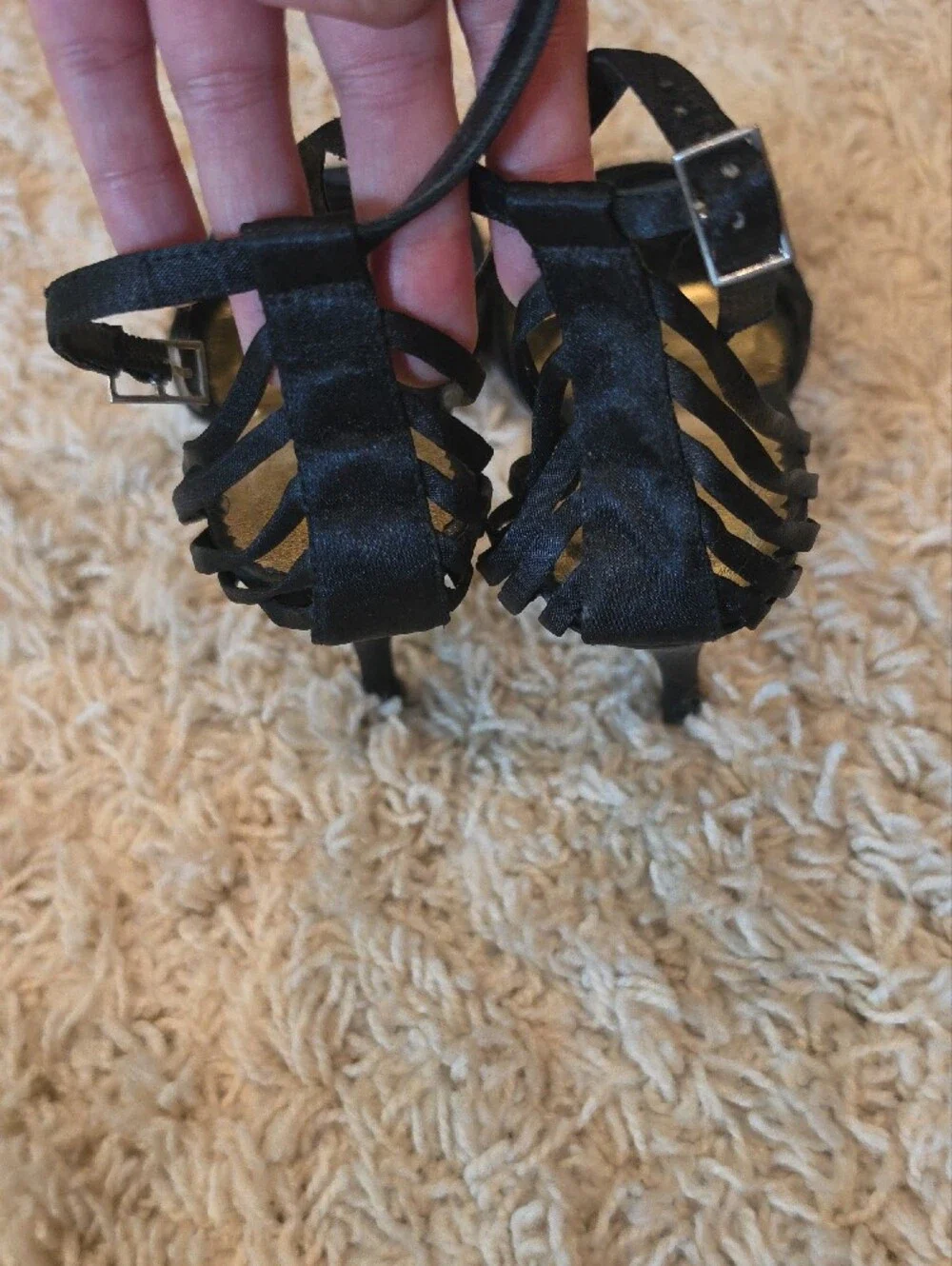 Michael Antonio Black Strappy Heeled Sandals with Gold Insole